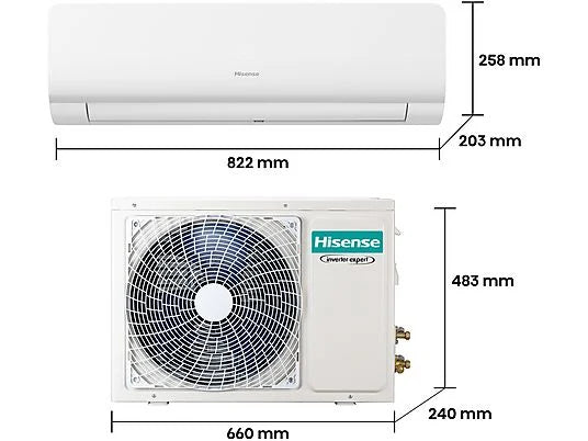 Aire acondicionado Split 1 x 1 - Hisense KC35 Smart Clima, 3000 fg/h, Wi Fi, Autolimpieza, Blanco