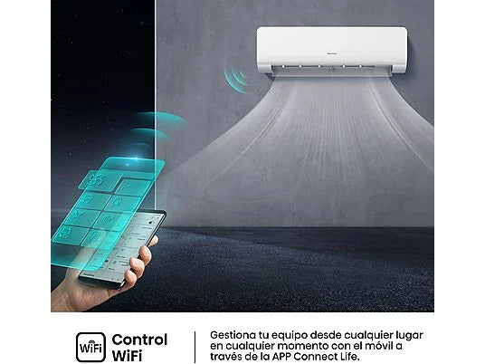 Aire acondicionado Split 1 x 1 - Hisense KC35 Smart Clima, 3000 fg/h, Wi Fi, Autolimpieza, Blanco